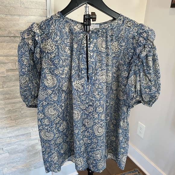 Olivaceous Tops - Avara Blue Paisley Puff Sleeve Peasant Blouse | Boho Floral Top